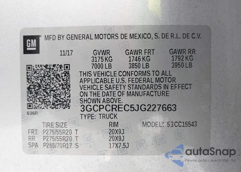 2018 Chevrolet Silverado 1500 1Lt z USA, uszkodzony, nr VIN 3GCPCREC5JG227663